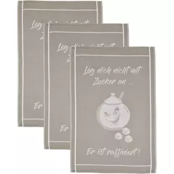 Полотенце кухонное ROSS "Не шутите с сахаром, это изысканно", (набор, 3 шт.), говорящее полотенце, 100% хлопок, серый