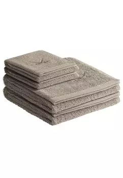 Полотенце махровое Sansibar серия Классик №1 (набор, 4 шт), качественная саблевидная вышивка тон в тон, серо-коричневый