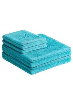 Полотенце махровое Sansibar серия Классик №1 (набор, 4 шт), качественная саблевидная вышивка тон в тон, бирюзовый