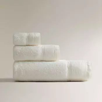Полотенце Zara Home Cotton With Linen Border, желтовато-белый
