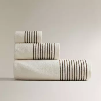 Полотенце Zara Home Cotton With Striped Border, желтовато-белый