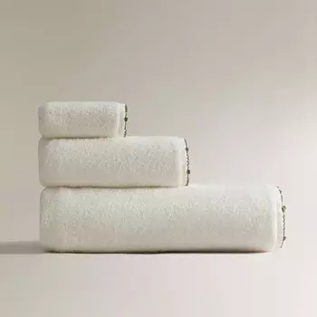 Полотенце Zara Home Cotton With Trimmed Border, белый/зеленый