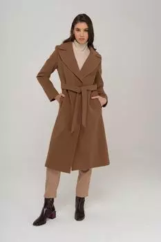 Половинное двубортное пальто средней длины с поясом и застежкой на кнопках TABA Olcay, коричневый