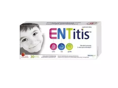 Polski Lek, Entitis, со вкусом клубники, 30 пастилок