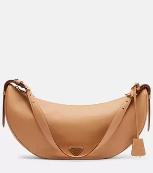 Полукруглая большая кожаная сумка через плечо Prada, Neutral