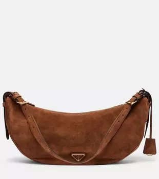 Полукруглая большая замшевая сумка через плечо Prada, коричневый