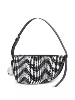 Полукруглая сумка Mini Shield в ломаную клетку BURBERRY, черный