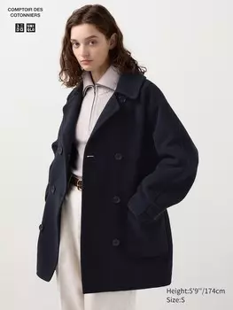 Полупальто из смеси шерсти Uniqlo, синий