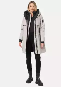 Полупальто Наваху "Snowelf", зимнее пальто с высоким воротником и большим капюшоном Navahoo, серый