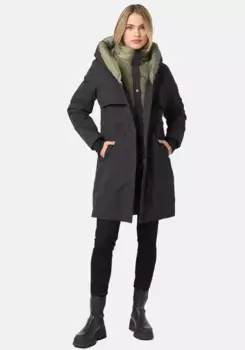 Полупальто Наваху "Snowelf", зимнее пальто с высоким воротником и большим капюшоном Navahoo, черный