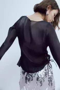 Полупрозрачная асимметричная блузка H&M, черный