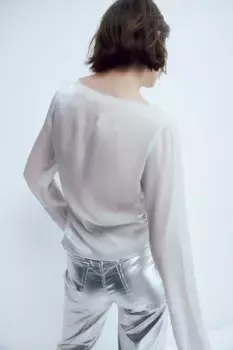 Полупрозрачная асимметричная блузка H&M, серый