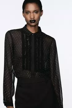 Полупрозрачная блестящая рубашка ZARA, черный