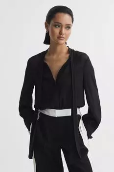 Полупрозрачная блузка Arina с завязками на шее Reiss, черный
