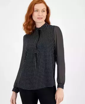 Полупрозрачная блузка с гороховым принтом Anne Klein, черный