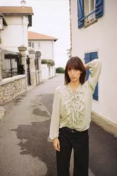 Полупрозрачная блузка с оборками ZARA, цвет Sea green