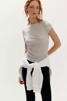 Полупрозрачная футболка H&M, бежевый