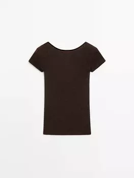 Полупрозрачная футболка с короткими рукавами Massimo Dutti, коричневый