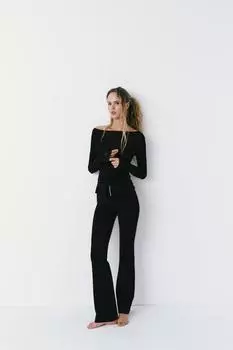 Полупрозрачная футболка с вырезом-лодочкой ZARA, черный