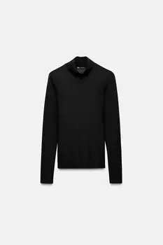 Полупрозрачная футболка с высоким воротом ZARA, черный
