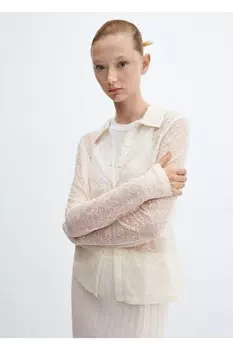 Полупрозрачная кружевная рубашка Mango, экрю