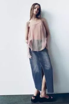 Полупрозрачная объемная блузка ZARA, розовый