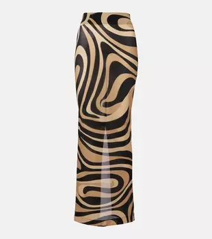 Полупрозрачная печатная макси-юбка Pucci, Nero/Beige