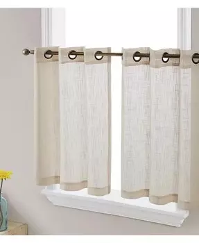 Полупрозрачная полупрозрачная льняная текстурированная ткань Abbey, фильтрующая свет, прозрачная втулка, короткие толстые шторы для кафе, ярусы для маленьких окон, кухни и ванной комнаты, набор из 2 шт HLC.me, бежевый