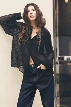 Полупрозрачная рубашка plumetis ZARA, черный