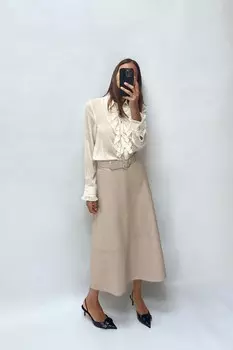 Полупрозрачная рубашка с оборками ZARA, экрю