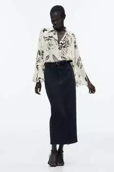 Полупрозрачная рубашка с принтом ZARA, экру/черный