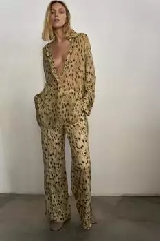 Полупрозрачная рубашка с животным принтом ZARA, цвет cheetah