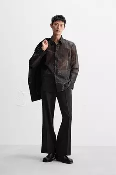 Полупрозрачная рубашка ZARA, темно-коричневый