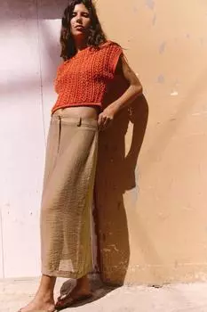 Полупрозрачная юбка миди ZARA, цвет Mid-camel