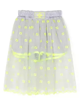 Полупрозрачная юбка с нашивкой-логотипом Fendi Kids, серый