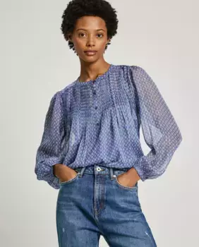 Полупрозрачная женская блузка с геометрическим принтом Pepe Jeans, синий