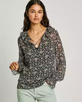 Полупрозрачная женская блузка с вырезом «капля» Pepe Jeans, черный