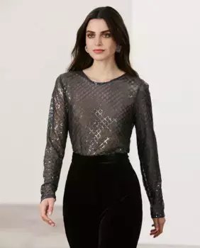 Полупрозрачная женская футболка с пайетками Vero Moda, чёрный