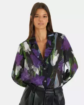 Полупрозрачная женская рубашка с цветочным принтом Alma en Pena, фиолетовый