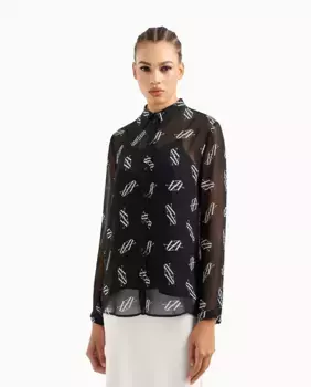 Полупрозрачная женская рубашка с мультилоготипом по всей поверхности Armani Exchange, черный