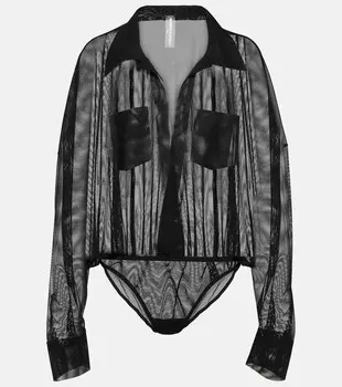 Полупрозрачное боди из сетки Norma Kamali, черный