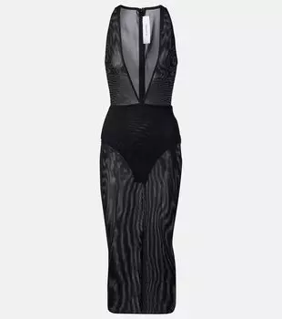 Полупрозрачное миди-платье Alex Perry, черный