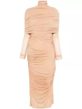 Полупрозрачное платье миди со сборками Mugler, нейтральный