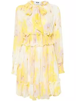 Полупрозрачное платье мини с цветочным принтом MSGM, желтый
