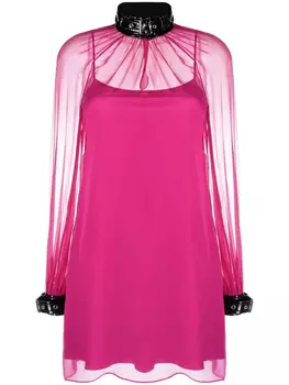 Полупрозрачное платье мини с высоким воротником Moschino, розовый