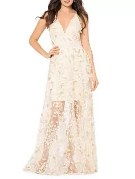 Полупрозрачное платье с пайетками и аппликациями Xscape, цвет Champagne