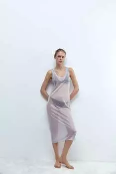 Полупрозрачное платье ZARA, серебряный