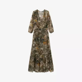 Полупрозрачное тканое платье макси с графичным узором Ikks, зеленый