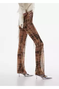 Полупрозрачные брюки с рисунком Mango, коричневый