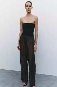 Полупрозрачные брюки с жаткой ZARA, коричневый